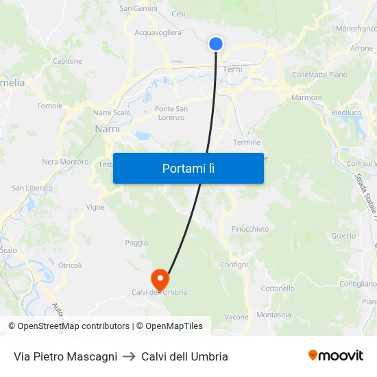 Via Pietro Mascagni to Calvi dell Umbria map