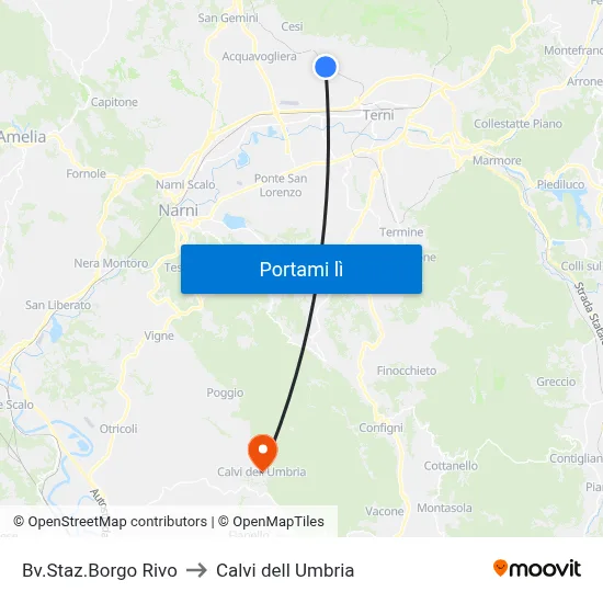 Bv.Staz.Borgo Rivo to Calvi dell Umbria map