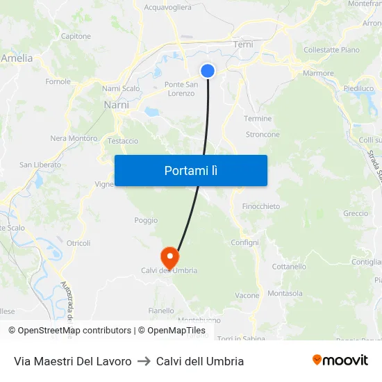 Via Maestri Del Lavoro to Calvi dell Umbria map