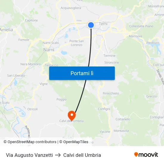 Via Augusto Vanzetti to Calvi dell Umbria map