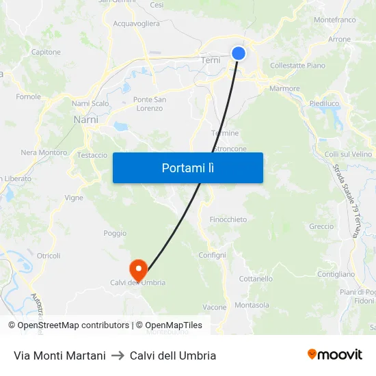 Via Monti Martani to Calvi dell Umbria map
