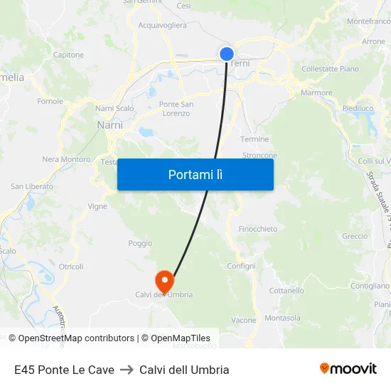 E45 Ponte Le Cave to Calvi dell Umbria map