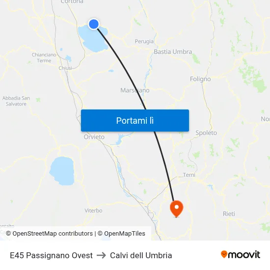 E45 Passignano Ovest to Calvi dell Umbria map