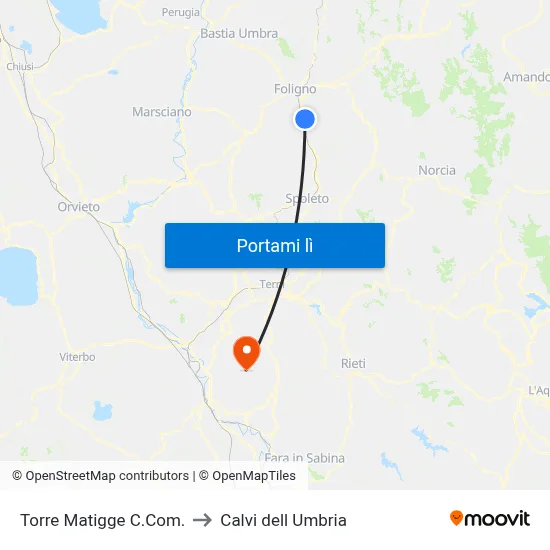 Torre Matigge C.Com. to Calvi dell Umbria map