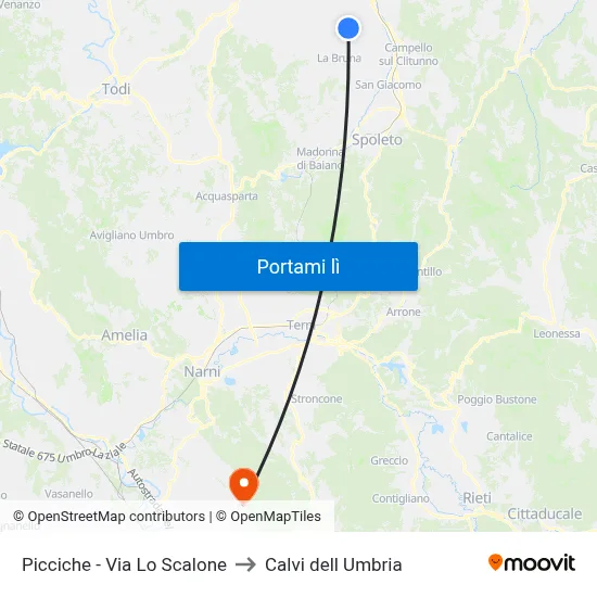 Picciche - Via Lo Scalone to Calvi dell Umbria map