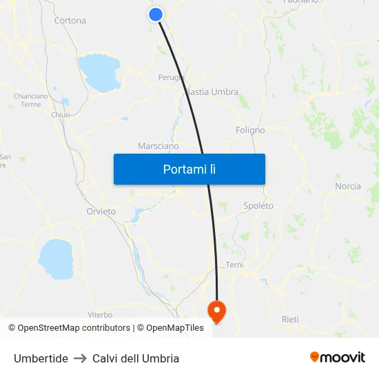 Umbertide to Calvi dell Umbria map