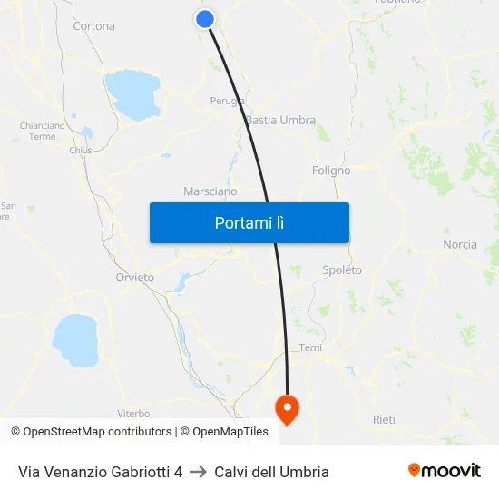 Via Venanzio Gabriotti 4 to Calvi dell Umbria map