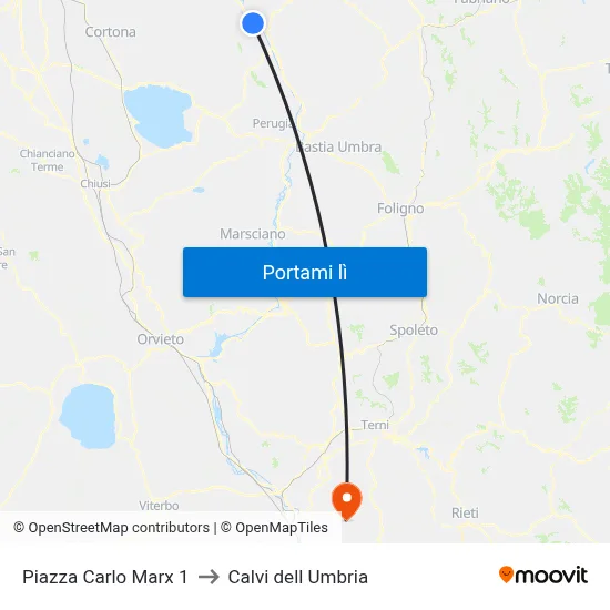 Piazza Carlo Marx 1 to Calvi dell Umbria map