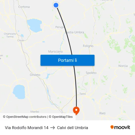 Via Rodolfo Morandi 14 to Calvi dell Umbria map