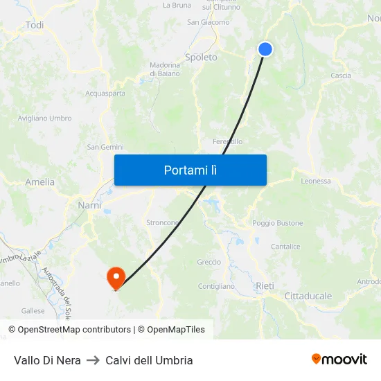 Vallo Di Nera to Calvi dell Umbria map