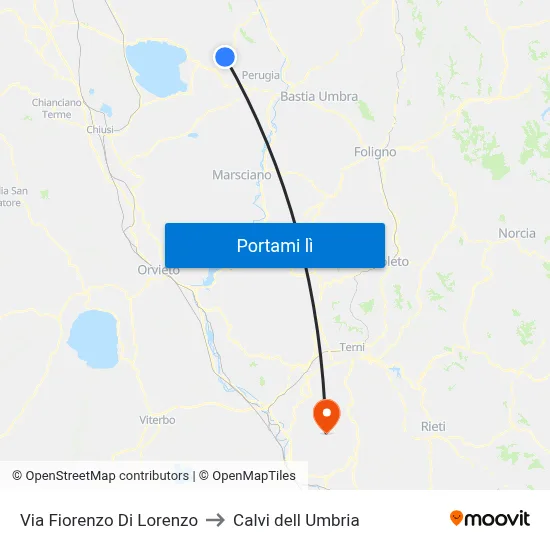 Via Fiorenzo Di Lorenzo to Calvi dell Umbria map