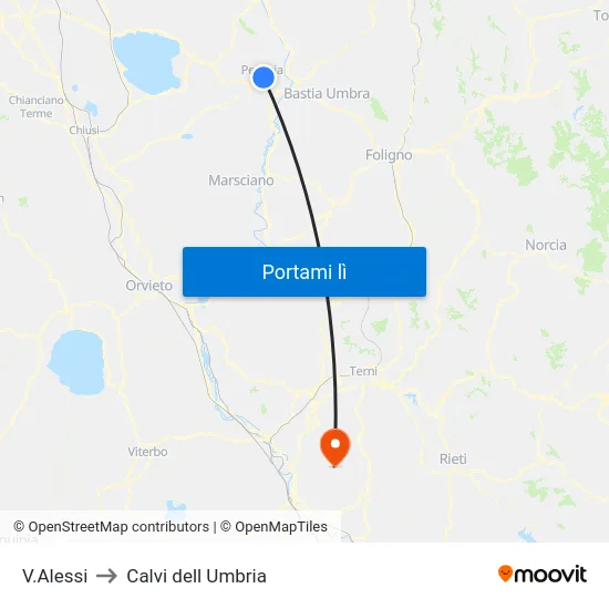 V.Alessi to Calvi dell Umbria map
