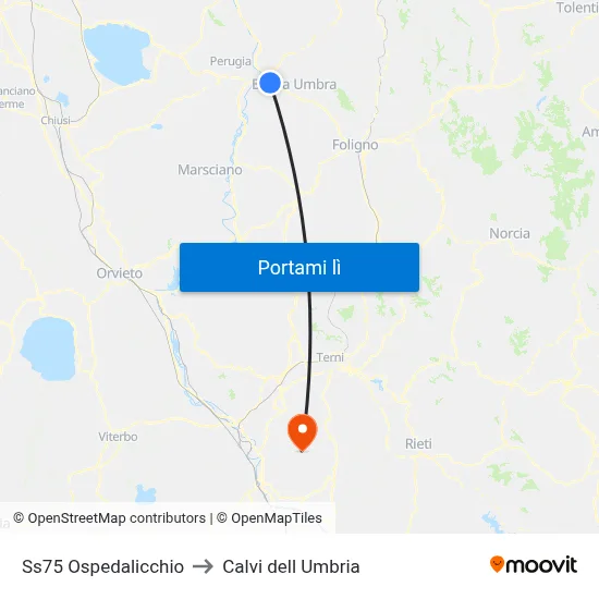 Ss75 Ospedalicchio to Calvi dell Umbria map
