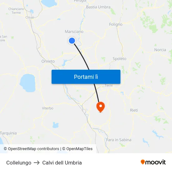 Collelungo to Calvi dell Umbria map
