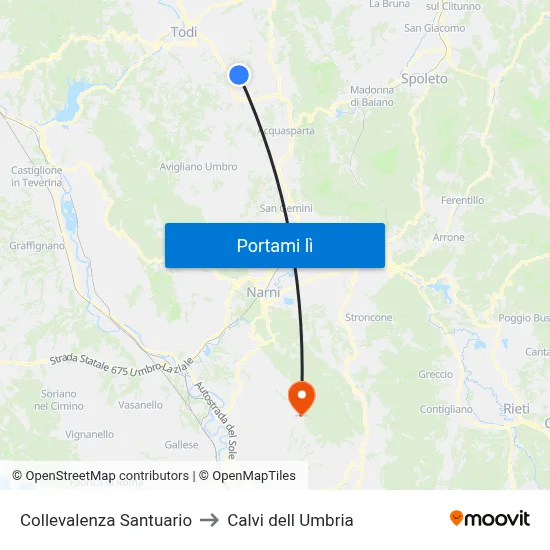 Collevalenza Santuario to Calvi dell Umbria map