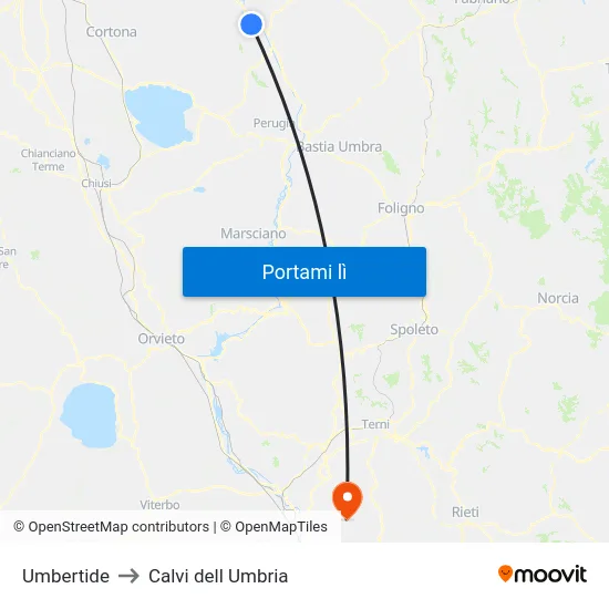 Umbertide to Calvi dell Umbria map