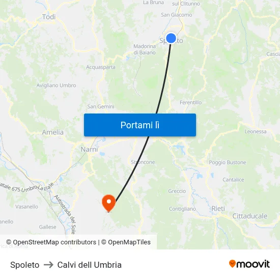 Spoleto to Calvi dell Umbria map