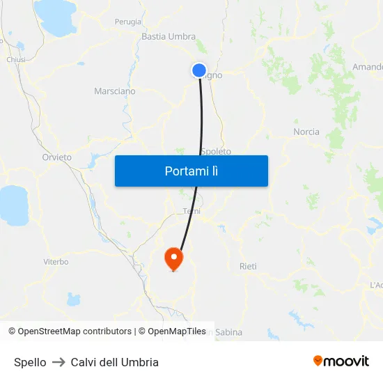Spello to Calvi dell Umbria map