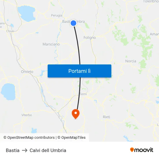 Bastia to Calvi dell Umbria map