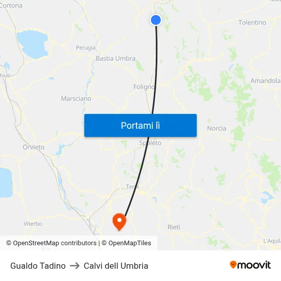 Gualdo Tadino to Calvi dell Umbria map