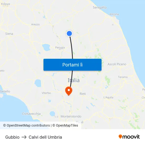 Gubbio to Calvi dell Umbria map