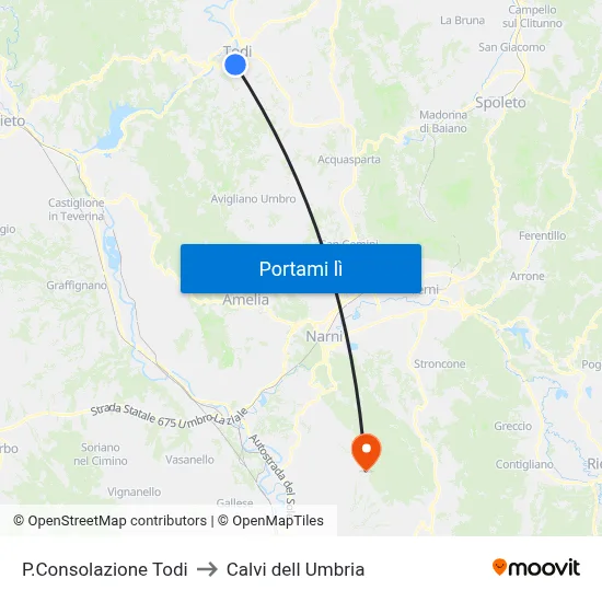 P.Consolazione Todi to Calvi dell Umbria map