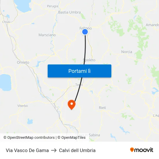 Via Vasco De Gama to Calvi dell Umbria map