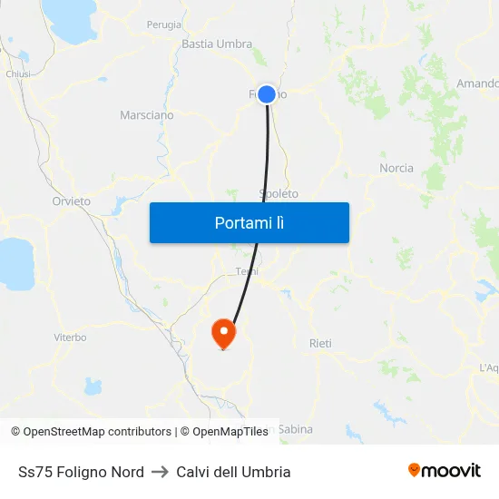 Ss75 Foligno Nord to Calvi dell Umbria map