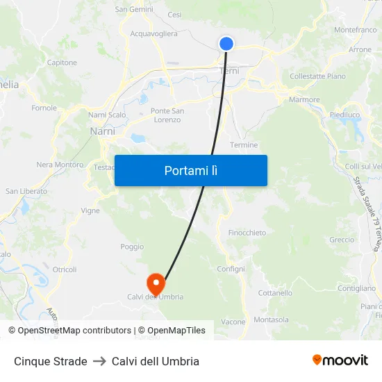 Cinque Strade to Calvi dell Umbria map