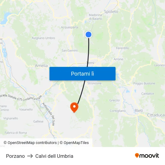 Porzano to Calvi dell Umbria map