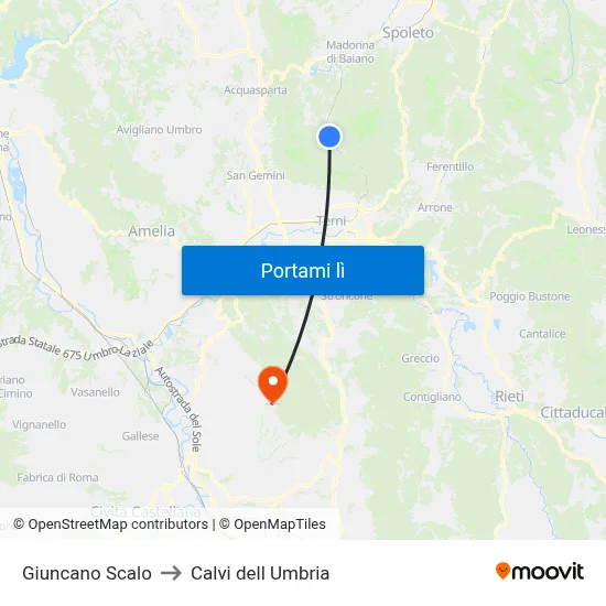 Giuncano Scalo to Calvi dell Umbria map