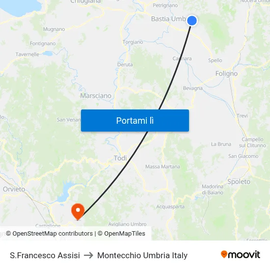 S.Francesco Assisi to Montecchio Umbria Italy map