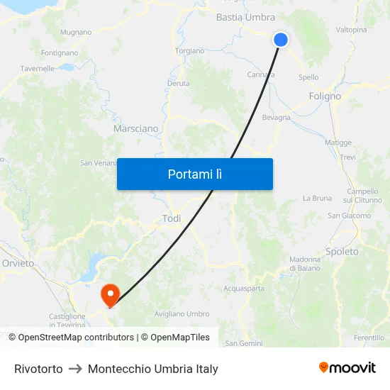 Rivotorto to Montecchio Umbria Italy map