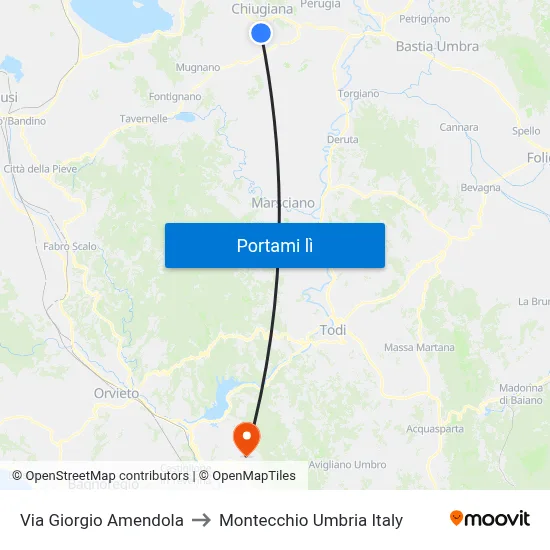 Via Giorgio Amendola to Montecchio Umbria Italy map
