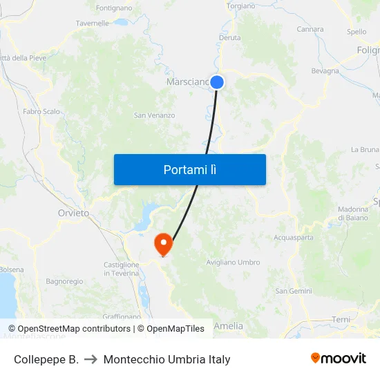Collepepe B. to Montecchio Umbria Italy map