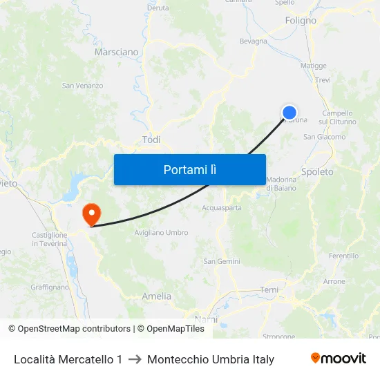 Località Mercatello 1 to Montecchio Umbria Italy map