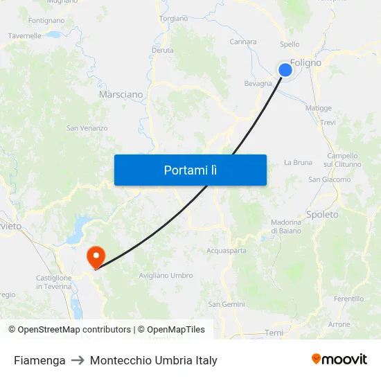 Fiamenga to Montecchio Umbria Italy map