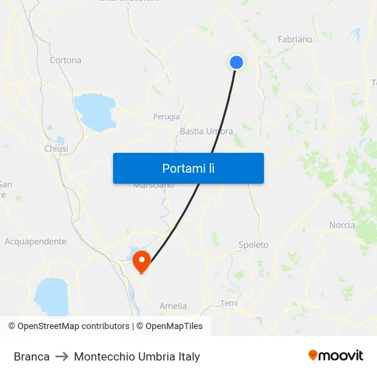 Branca to Montecchio Umbria Italy map