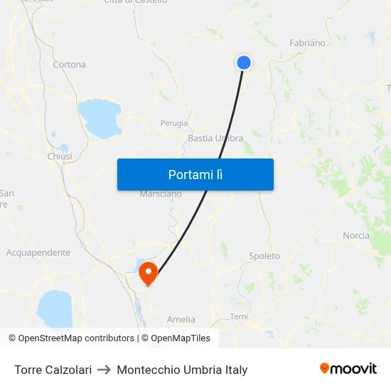 Torre Calzolari to Montecchio Umbria Italy map
