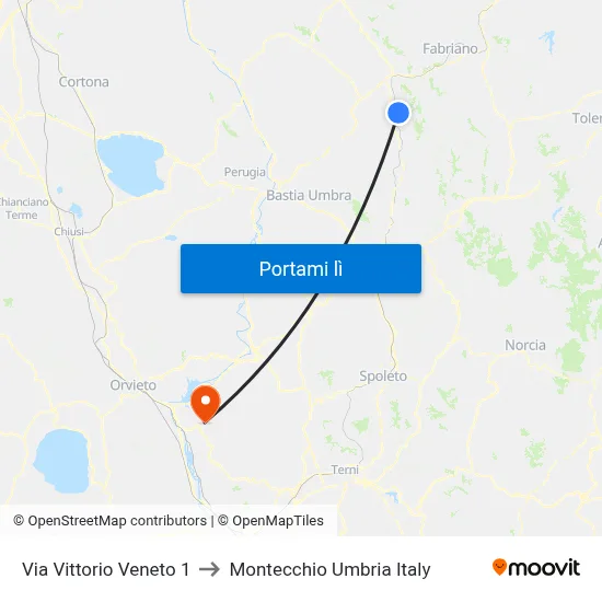 Via Vittorio Veneto 1 to Montecchio Umbria Italy map