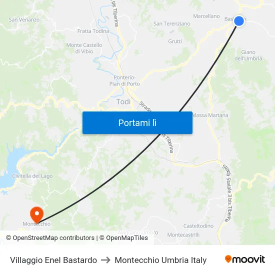 Villaggio Enel Bastardo to Montecchio Umbria Italy map
