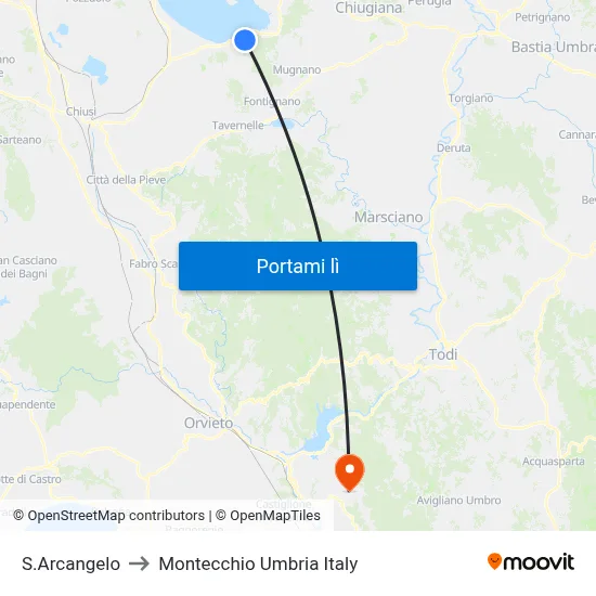 S.Arcangelo to Montecchio Umbria Italy map