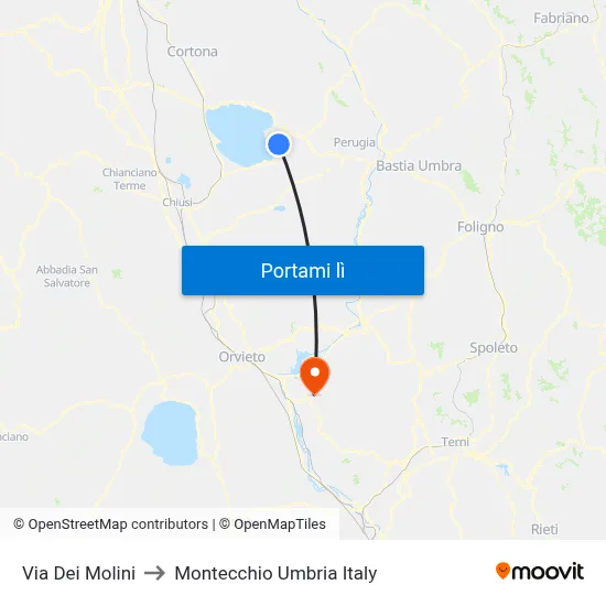 Via Dei Molini to Montecchio Umbria Italy map