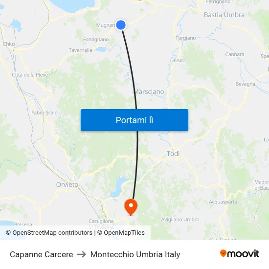 Capanne Carcere to Montecchio Umbria Italy map