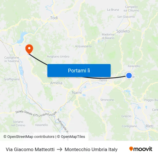 Via Giacomo Matteotti to Montecchio Umbria Italy map