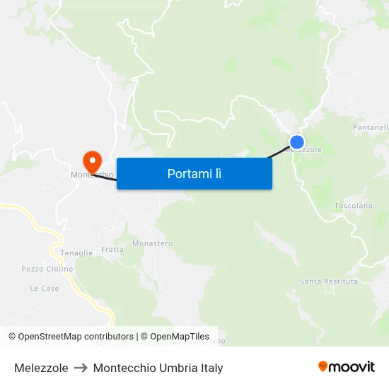 Melezzole to Montecchio Umbria Italy map