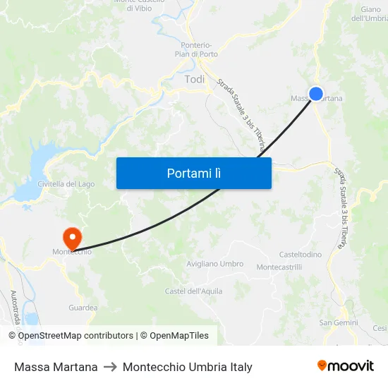 Massa Martana to Montecchio Umbria Italy map