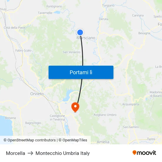 Morcella to Montecchio Umbria Italy map