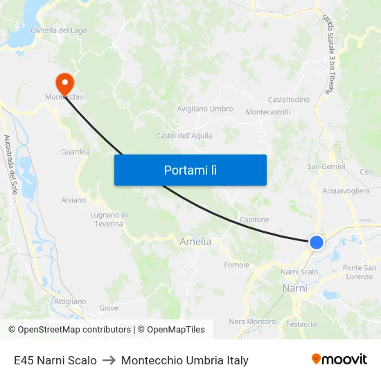 E45 Narni Scalo to Montecchio Umbria Italy map