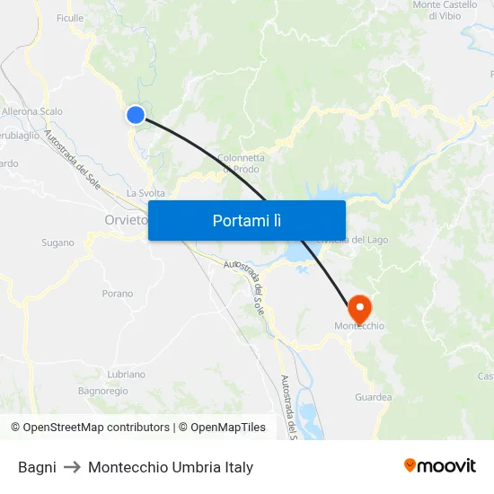Bagni to Montecchio Umbria Italy map